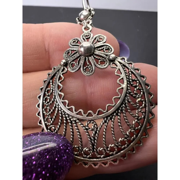 Turkish sterling filigree disc dangle drop hook earrings 9.58 grams. - Picture 8 of 11